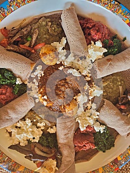 A fesst of Ethiopian  food