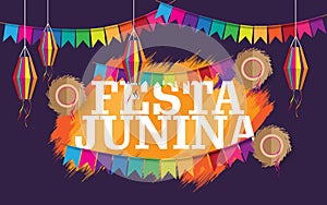 Festa junina background with hat and lantern