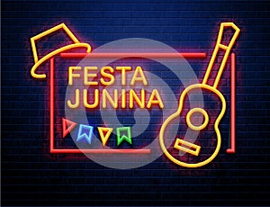 Festa junina background neon sign holiday