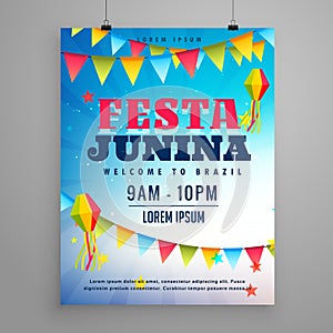 festa junina celebration poster flyer design with garlands decor