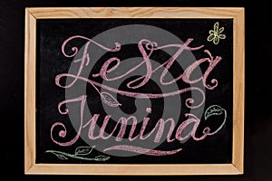 Festa Junina - colorful hand drawn chalk lettering banner.