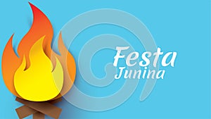 Festa Junina festival design on paper art and flat style with bonfire for banner or poster concept. - Vector photo