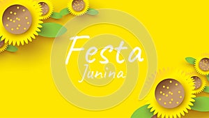 Festa Junina festival design on paper art and flat style with sunflower for banner or poster concept . - Vector