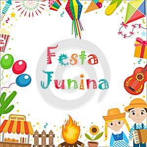 Festa Junina frame with space for text. Brazilian Latin American festival blank template for your design with