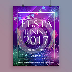 Festa junina party celebration flyer design with fireworks