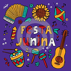 FESTA JUNINA SYMBOL Brazil Holiday Vector Illustration Text