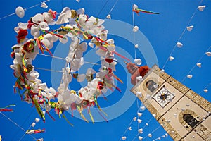 Festival Decoration And Church Tower