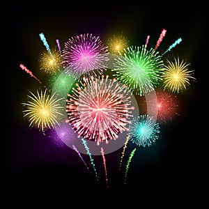 Festival firework. Colorful carnival fireworks holiday background. Abstract holiday and party background. Vector illustration