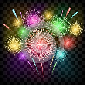 Festival fireworks. banner for Diwali or Christmas an ather holiday and event. Vector illustration isolated on transparent