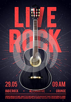 Vector Illustration Beautiful Live Classic Rock Music Poster template. For Concert Promotion in Clubs, Bars, Pubs and Public Place