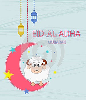 Festival of sacrifice Eid-Ul-Adha. Lettering translates as Eid Al-Adha feast of sacrifice.