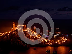 Festival of the White Madonna, Portovenere, Liguria, Italy. Religious event: candles are lit and a procession takes
