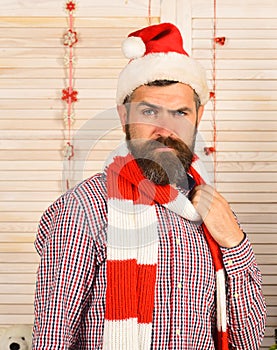 Festivals and partying concept. Guy in red and white scarf