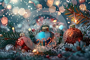 Festive 2025 Christmas Ornament Surrounded by Snow and Lights