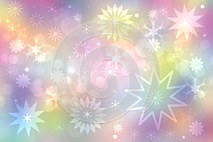 A festive abstract delicate Happy New Year or Christmas background texture with colorful gold yellow pink blurred bokeh lights and