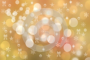 A festive abstract delicate Happy New Year or Christmas background texture with colorful gold yellow pink blurred bokeh lights and