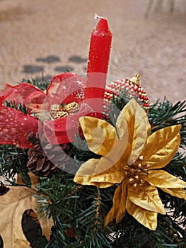 Festive Advent arrangement with candle