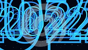 Festive animation with neon text, night sky, stars for holiday, party, Christmas, New Year 2022. Glowing New year`s inscription. G