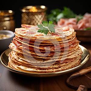 Festive Atmosphere: Savory Pancakes In Rose Gold Taco Photography