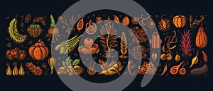 Festive autumn and Happy Thanksgiving decor from pumpkins, berries and leaves. Ai Generated