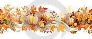 Festive autumn and Happy Thanksgiving decor from pumpkins, berries and leaves. Ai Generated