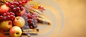 Festive autumn and Happy Thanksgiving decor from pumpkins, berries and leaves. Ai Generated