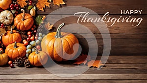 Festive Autumn Pumpkin Leaf and Fruit Border of happy thanksgiving day text