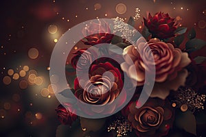 Festive background bokeh red roses. Generative AI