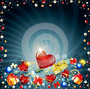 Festive background with boxes and hearts
