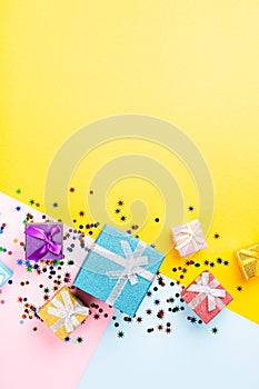 Festive background with colorful gift presents