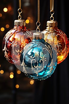 Festive background of elegant Christmas balls. Premium Christmas decorations. AI generating