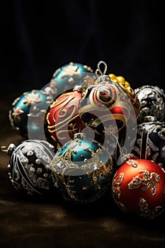 Festive background of elegant Christmas balls. Premium Christmas decorations. AI generating