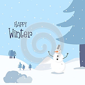 Festive background  happy winter. Winter banner with a snowman.