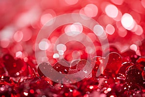 Festive background with infinite number of red hearts. St Valentine's Day, love and passion concept. Shallow depth