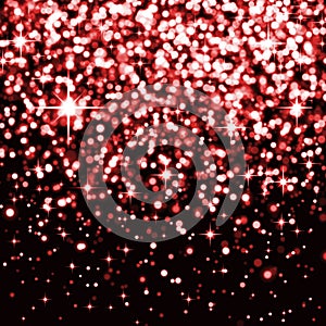 Festive background with red shiny particles, confetti, lights, light effect, circles, lights, glitter, stars, night