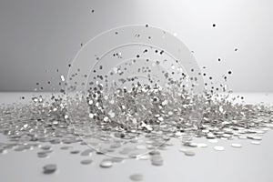 Festive background. Silver confetti falling on a white background close-up. AI generative