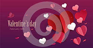 Festive background with Valentine s Day. Banners with pink and red hearts, poster template. Abstract background with decoration