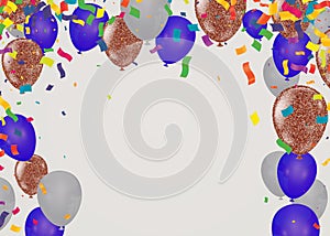 Festive balloons background birthday party colored confetti