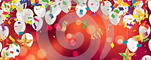 Festive balloons background birthday party colored confetti