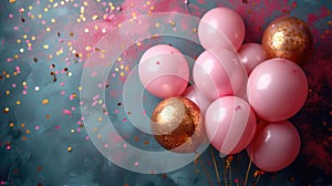 Festive Balloons and Confetti for Birthday Celebration on Dark Background