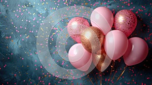 Festive Balloons and Confetti for Birthday Celebration on Dark Background