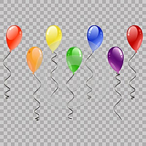 Festive Balloons Flying for Party and Celebrations on transparent Background. Colorful realistic helium balloons. Party decoration