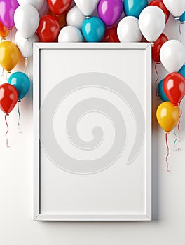 Festive Balloons Framing a Blank White Canvas