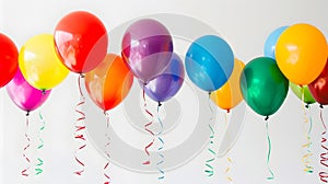 Festive Balloons in a Rainbow of Colors Floating Elegantly Against a Clean White Background