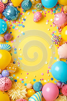 Festive Balloons: Vibrant Party Background on Yellow