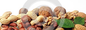 Festive banner of mixed whole fresh nuts