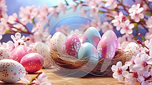 Festive basket, Overflowing with Easter eggs