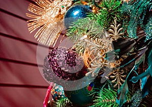 Festive baubles colourful bright Christmas decorations