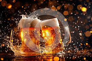 Festive Beer mug clashing. Generate Ai photo