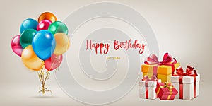 Festive birthday illustration with balloons and gift boxes
